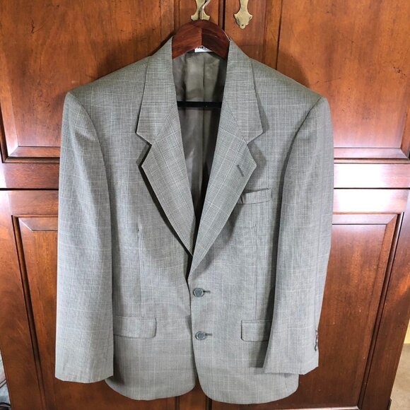 Pierre Cardin Mens Blazer Jacket 40R Gray Plaid Wool Blend Suit Coat 2-Button - Picture 13 of 14
